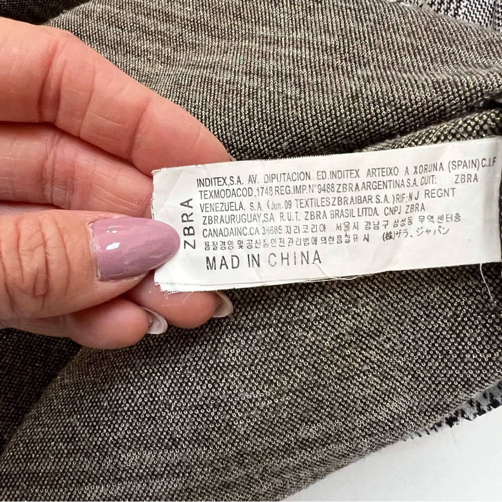 Zara Black and White Plaid Sheath Dress Short Sleeve Crew Neck Sequin Flowers - Picture 9 of 13